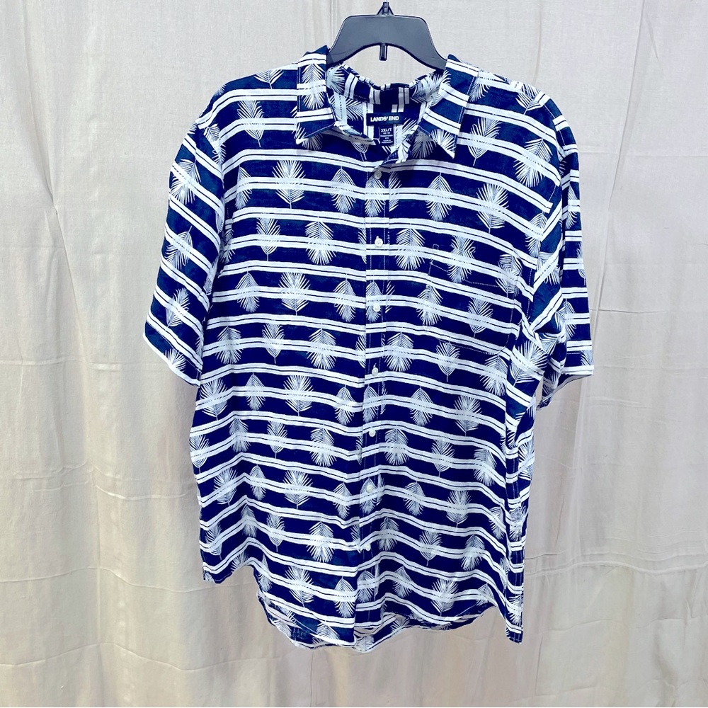 Lands’ End Navy Stripe Linen Hawaiian Shirt